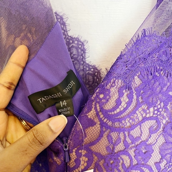 TADASHI SHOJI ARIES LACE & CHIFFON SLIT GOWN - Picture 8 of 14